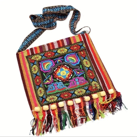Sparrow Rain Ethnic Bohemian Embroidered Tote Bag Handmade Art 2 Wear Crossbody - Picture 5 of 6